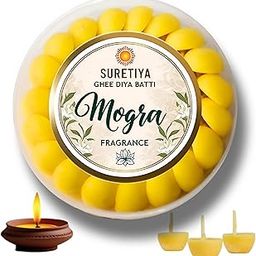 Suretiya Mogra Fragrance Cow Ghee Diya Batti for Daily Pooja, Premium Cotton Readymade Ghee Wicks for Pooja, Wax Free, 100 Pieces with 30 Min Burn Time, Jyot batti for puja-image-79