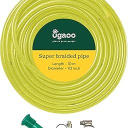 UGAOO Super Braided Green Water Hose PVC Pipe With Water Tap Adapter & 2 Clamps For Home Gardening,Cleaning, Outdoor-Indoor Use (Diameter: 0.5 Inch, Length: 10 Meters)-32