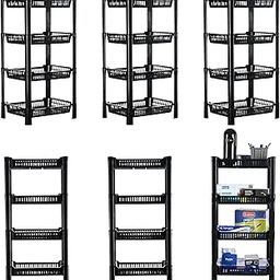 Kuber Industries Pack of 6 Multipurpose Racks For Storage | 4-Tier Kids Toy Organizer/Under Wash Basin & Office Storage cabinet & Shelves | Black-10
