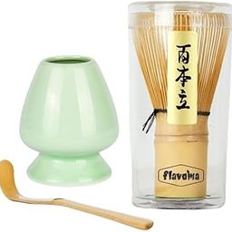 Flavoma (Sets of 3) Japanese Handmade Bamboo Matcha Whisk (Match Brush Japanese Style) + Traditional Scoop (Chashaku) + Ceramic Tea Whisk Holder, Prepare a Traditional Cup of Matcha-image-68