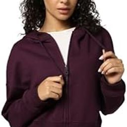Solid Fleece Fabric Zip-Front Crop Long Sleeve Hooded Nack Jacket for Women-image-49