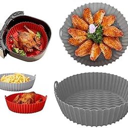 Trexee Air Fryer Silicone Baking Tray with Handles/Air Fryer Silicone Liners Round Food Safe Non Stick/Air Fryer Basket Oven Accessories (1 Unit) (17 CM, Grey)-picture-18