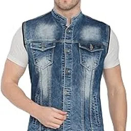 matelco Men's washed denim buttoned sleeveless jacket-picture-9