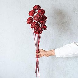 Flowers and Fillers Red Roses Table Decoration, Vase Filler, Home Dcor, Gifts | 10 Sticks of Rose | Natural Wood Sola-image-37