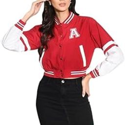 A Letter Cropped Jacket With Button Closure and Long Sleeves for Women-picture-47