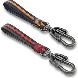 KEYCARE car leather keychain metal alloy buckle key holder keyring organiser 2 pack combo (Full leather BlackRed + BlackGold)-image-21