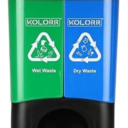 KOLORR Twin Bin 19L Dustbin Dry & Wet Waste Pedal Dustbins / 2 In 1 Dustbin Trash Can/Plastic Garbage Bins with Lid for Home Kitchen - Blue & Green Colour – Medium Size-13