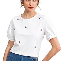 Casual Women's Round Neck and Puff Sleeves Stylish Printed Top - 23" inches (Tee-Ananya01)-image-21