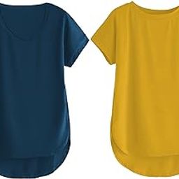 Fabricorn Combo of V-Neck and Round Neck UpDown Hem Cotton Tshirt for Women (Pack of 2)-image-86