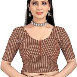 Women's Shimmer Crop Top Blouse with Round Neck, Half Sleeves, Streachable Readymade Blouse Choli-image-88
