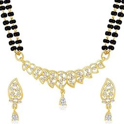 Cubic Zirconia Studded Mangalsutra Drop Earrings Stylish Jewellery Set for Women-image-42