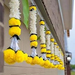 Divyakosh Artificial White Gajra Jasmine & Marigold Flower Strings (Pack of 12,Size 2 Ft Each). Wedding Decorations,Event Decor. Perfect for Diwali,Ganpati & Pooja/Temple/Mandir Decoration,60.96 Cms-image-4
