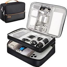 Double Layer Electronics Accessories Organizer Bag Travel Gadget Bag for Cables Plug Pad Phone Charger Adapter Power Bank Hard Disk (Dual Layer Black)-image-46