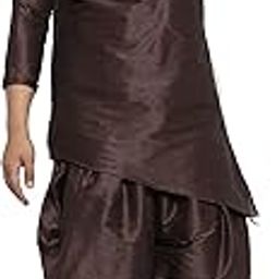 Men's Silk Balloon Salwar Dhoti Pant Set (Brown Slant Slit K But Brown Sal Dh40_Brown_40)-picture-52