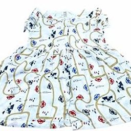 Muslin Frocks for Baby Girl|Casual Muslin Cotton Printed Frock with Butterfly Sleeves for Girls, Kids, Babies (1-2 Years, Blue Car)-image-47
