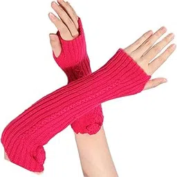 bold n elegant Flower Knitted Woollen Warm Comfortable Long Fingerless Gloves Thermal Mitts Winter Accessories Hand Warmer Gloves for Women-picture-31