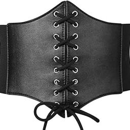 Black Corset Waist Belt for Women, Wide 4.7 inch Elastic Tie Waspie Belt for Dresses-image-10