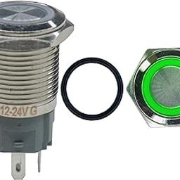 Electronic Spices 16 mm 12-24V Ring Light Horn Types Push Button Metal Switch with Indicator (Green)-10