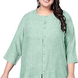 Women Plus Size Cotton Linen Tunic Tops (2XL to 10XL)-27