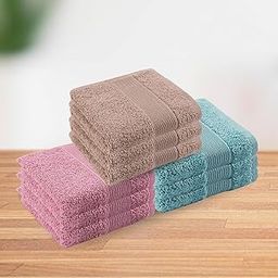 haus & kinder Harmony Combed Bath, Face & Hand Towel Pack of 12 | Ultra Soft 100% Cotton Towels for Men, Women | Face Towels for Gym, Travel, Sports and Yoga | 500 GSM | Pink, Almond & Blue | 30x30cm-30
