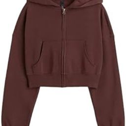 Zipper Full Sleeve Crop Hooded Jacket for Women(Brown)-image-63