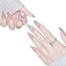 Coslifestore-PRESS ON NAILS- PACK OF 24 Gel nails WITH FULL APPLICATION KIT- REUSABLE FALSE NAILS- BUFFER, NAIL GLUE , 24 JELLY TABS-32