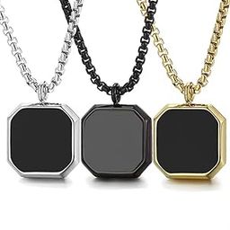 Square Shaped Black Glass Plate Necklace Pendant Chain | Stainless Steel Black and Silver Locket Pendant Necklace Chain For Men Boys | Valentines, Birthday, Anniversary Gift For Him-image-86