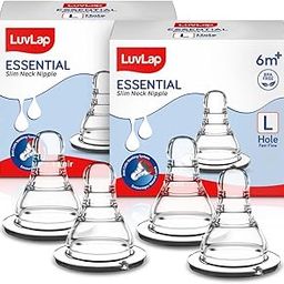 LuvLap Anti-Colic Essential Teat/Nipple for Slim Neck Bottle,4pcs Fast Flow, 6m+, Made of Soft & Flexible Silicone, Ergonomic Shape, Mimics Breastfeeding, Leak Proof, BPA Free, Comes with Sturdy Base-4