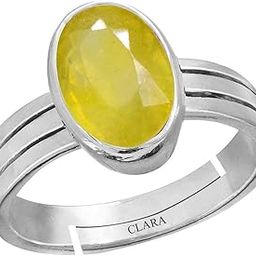 Yellow Sapphire Pukhraj 8.3cts or 9.25ratti Stone Silver Adjustable Ring for Men-image-60