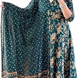 Women's Rayon Blend Anarkali Printed Kurta with Pant & Dupatta-image-85
