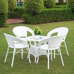 DEVOKO 5-Piece Outdoor Rattan Wicker Patio Bistro Set For Garden, Backyard, Balcony, Porch, Poolside Furniture With White All-Weather Wicker And Glass Top Table, (58 X 46 X 79Cm)-image-39