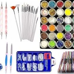 D.B.Z. 36 Pcs Nail Art Laser Glitter Sparkling Powder Multicolor Glitter,100 Nails,15 Nail Art Brushes,10 Nail Tapes, 5 Two Way Nail Dotting Pen, 2 Pcs Set Nail Filer with 2 Glue (Nail Art Kit)-9