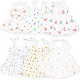 Kidbea® 100% Extra Soft Muslin Cotton Fabric Baby Girls Frock For Summer wear, Nightwear | Multipack Combo | Tiger, Space, Butterfly, Mickey, Cute Chick, Rainbow Print Size (0-3 Months to 9-12 Months)-image-85