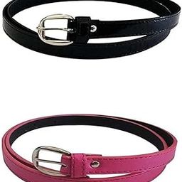 CH Women's Ladies's Girl's Belt For Jeans,Formal Casual Belts For Women/Girls Free Size Fit on Upto 36inch Waist Set of 2 Combo Pack Black and Pink Color Belt()-10