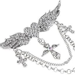 ™ 2xRhinestone Flying Wings Heart Cross Chain Tassel Pin Collar Brooch Silver | Pins & Brooches | Fashion Jewelry-image-54