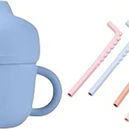 tudd Baby Sippy Cup, Silicone Trainer Cup Toddler for Boys and Girls | Blue with Sipper Straw Set | Reusable Silicone Bendy Straws for Kids with Brush | Safe & Easy Clean-image-63
