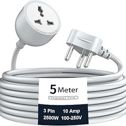 Hoteon Extension Board with 5 Meters Heavy Duty Long Wire Cord, Single Outlet Socket 2500W 10A Expandable Electric Extension, 3 pins Extension Cord for Indoor Outdoor Use (5M/ Grey)-1PCS-29