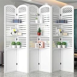 DECORE DAZE Wooden Divider Partition Versatile Privacy Screen for Living Room Room Divider (6 Feet 3 Shelves) for Living Room/Bedroom/Office/Restaurant (White) (6 Feet 6 Panel with 3 Shelves)-image-73