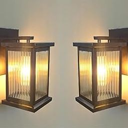 GreyWings Classic Outdoor Wall Light for Home, Brown Metal Frame with Ribbed Glass, E27 Big Threaded Holder, Wall Lamp for Balcony, Porch, Garden & Main Door, Pack of 2-image-68
