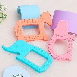 R for Rabbit Tiny Bites Safari Soft Silicone Teether for 4+ Months Baby BPA Free & 100% Food Grade Chewing Toy for Babies with Multiple Teething Surface & Soft Edges (Blue, Orange, Pink)-1