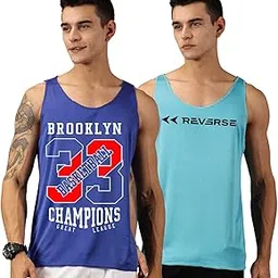 rodzen Men's Polyester Printed Sleeveless Activewear Bodybulding Gym Vest Tank Top (Combo Pack of 2)-picture-5