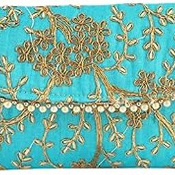 Elegant Floral Embroidered Moti Clutch Purse, Gold Thread and Pearl Trim, Evening Envelope Bag-image-74