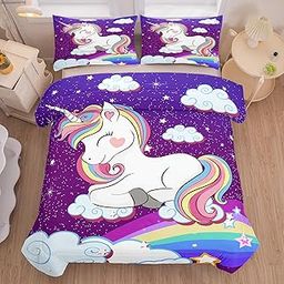 Tailor Shop Unicorn Bedding Sets King Size,Purple Unicorn Comforter Sets for Girls Kids Teens with 2 Pillowcase…-image-55