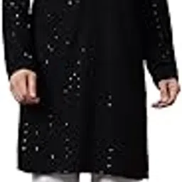 yugnik Men's Red Chikankari Tringle Pattern Embroidered Sequined Long Kurta Set-picture-9