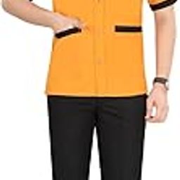 Professional Uniform Set, Orange Short Sleeve Top with Black Trim, Black (Trousers-image-71