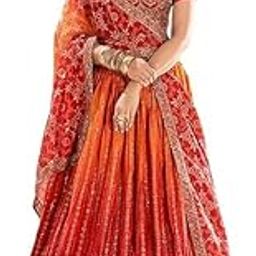 Women's Chinon Silk Embroidered Fabric Work Lehenga Choli With Dupatta (GS3194-Orange-wedding-bridal-latest-Semi-stich), Customizable Length-image-23