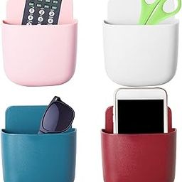 Sounce 4 Piece Wall Mounted Indoor Storage Box Remote Storage Organizer Case for Air Conditioner & TV Remote Mobile Phone Plug Holder Stand Rack Phone Charger Plug Holder (Pack of 4)- Multi Color-22