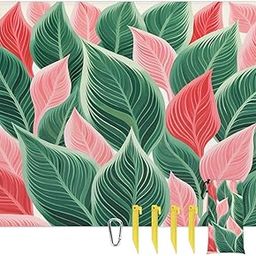 Eativisa Tropical Plant Leaf Lightweight Beach Blanket Waterproof Sandproof 59"X68" Sand Free Beach Mat with 4 Stakes Compact Outdoor Blanket for Beach Quick Drying Picnic Mat for Travel Camping-image-37