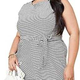 Plus Size Women Gingham Checked Belted Jumpsuit-13