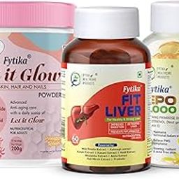 Fytika Let it Glow Pineapple, Collagen Powder-200G + Fytika Fit Liver (Liver Detox Supplement)-60 Tabs + Fytika EPO 1000 Evening Primrose Oil-60 Softgel-16